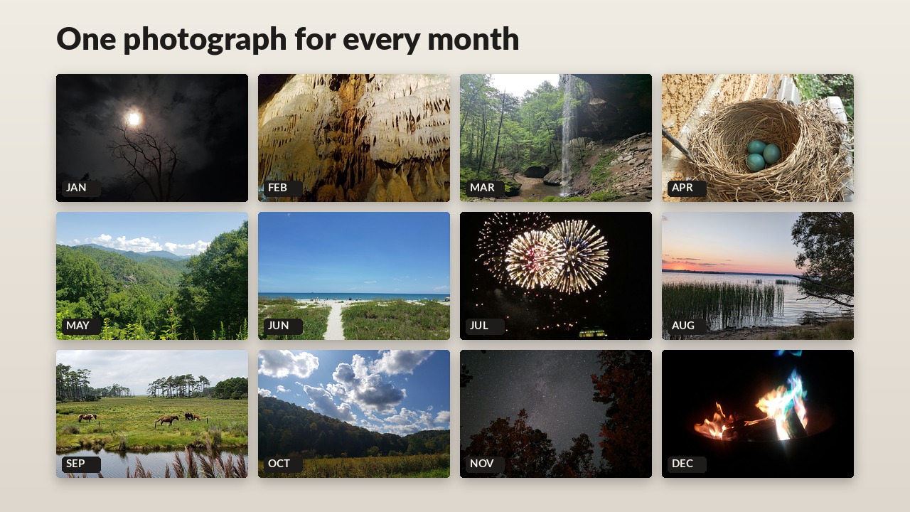 The twelve monthly photographs in the 2027 wall calendar