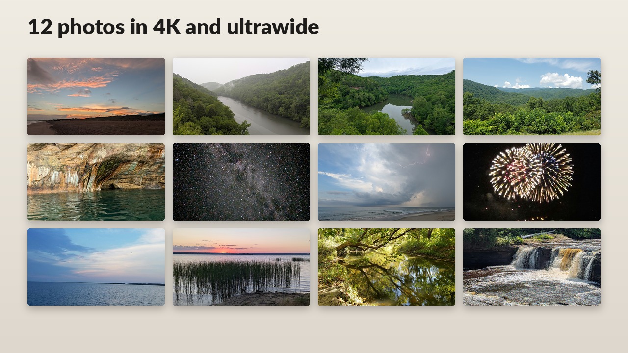 All twelve desktop wallpaper photographs in a grid