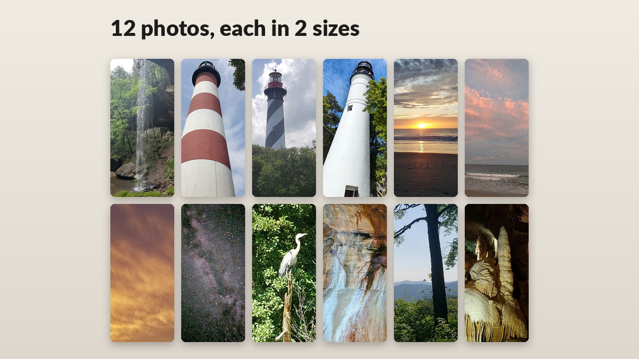 All twelve phone wallpaper photographs in a grid