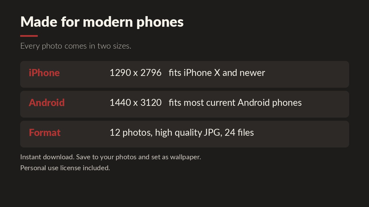 The two phone sizes included in the wallpaper pack